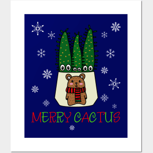 Merry Cactus - Eves Pin Cacti In Christmas Bear Pot Posters and Art